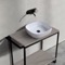 Console Sink Vanity With Ceramic Vessel Sink and Grey Oak Shelf, 35